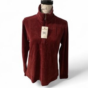 NWT Woolrich Burgundy Luxe Velvet 1/2 Zip Mock Neck Top Women's Winter Layer M